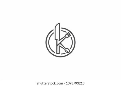 K letter made of knife, spoon and fork logo icon vector