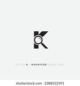 K letter and Magnifier Glass search logo design icon simple and minimal