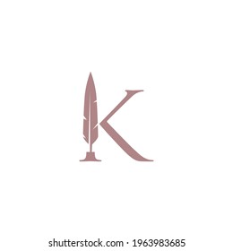 k letter mark feather pen signature quill logo vector icon illustration