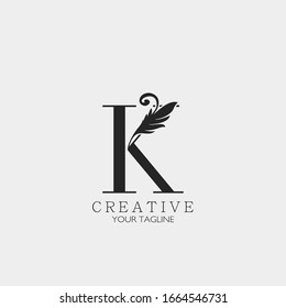 K Letra minimalista naturaleza inicial logotipo de hoja tropical Icono, concepto de diseño portador monogramo concepto naturaleza vintage lujo vintage.