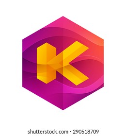 K letter mist or waves hexagon volume logo, vector design template elements