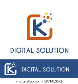 K Letter Modern Abstract Logo Design Vector for Startup Digital Computer Technology Information Database Company with Colorful Bubble Pixel