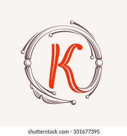 K letter monogram design elements. Floral vintage style