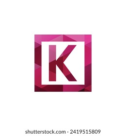 K letter monogram design with polygon triangle square shape red pink ruby gem colors vector eps