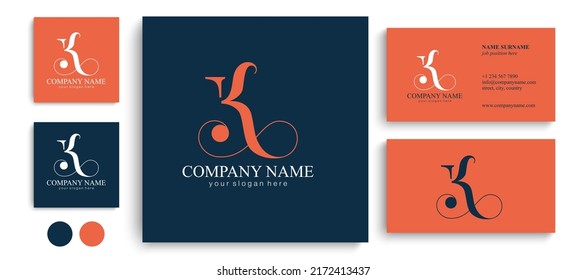 Monograma de letra K. Elegante logo lujoso de K. Estilo caligráfico. Identidad corporativa y logotipo personal. Diseño de vectores.