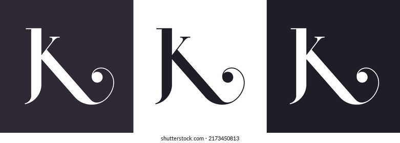 K letter monogram. Elegant luxury K logo. Calligraphic style. Corporate identity and personal logo. Vector design.