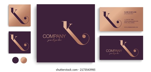 K letter monogram. Elegant luxury K logo. Calligraphic style. Corporate identity and personal logo. Vector design.