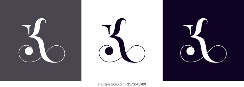 K letter monogram. Elegant luxury K logo. Calligraphic style. Corporate identity and personal logo. Vector design.