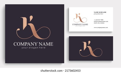 K letter monogram. Elegant luxury K logo. Calligraphic style. Corporate identity and personal logo. Vector design.