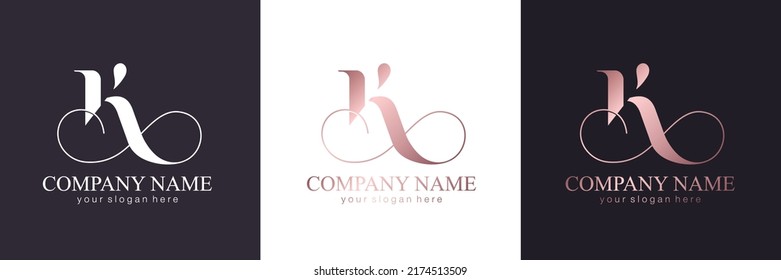 K letter monogram. Elegant luxury K logo. Calligraphic style. Corporate identity and personal logo. Vector design.