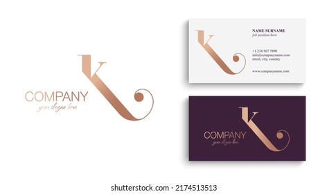 K letter monogram. Elegant luxury K logo. Calligraphic style. Corporate identity and personal logo. Vector design.