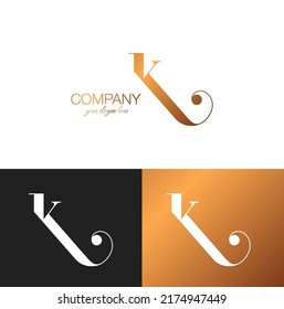 K letter monogram. Elegant luxury K logo. Calligraphic style. Corporate identity and personal logo. Vector design.