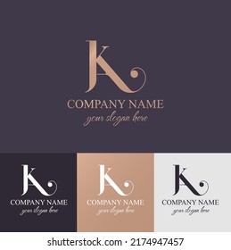 Monograma de letra K. Elegante logo lujoso de K. Estilo caligráfico. Identidad corporativa y logotipo personal. Diseño de vectores.