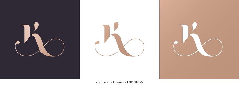 K letter monogram. Elegant luxury K logo. Calligraphic style. Corporate identity and personal logo. Vector design.