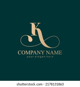 K letter monogram. Elegant luxury K logo. Calligraphic style. Corporate identity and personal logo. Vector design.