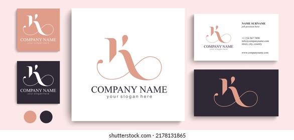 K letter monogram. Elegant luxury K logo. Calligraphic style. Corporate identity and personal logo. Vector design.