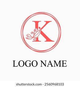 K Letter Monogram Logo with Floral for Beauty, Skincare, Fashion Business Logo Idea. Feminine Logo Concept. Simple Minimalist Floral Logo Vector