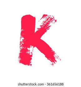 K letter painted with a dry brush. Real hand drawn font. Vector grunge style design elements for use in posters or prints.