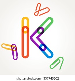K letter from paper clip alphabet. Design template elements for your application or corporate identity.
