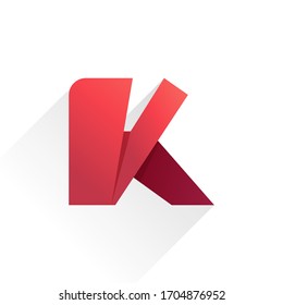K letter paper folding origami style logo design. Vector icon perfect for kids labels, modern posters, cute identity, etc.
