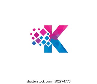 K Letter Pixel Multiply Colorful Logo Design Template