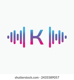 K letter with Pulse music player element. Logo template electronic music, equalizer, store, dj, nightclub, disco. Audio wave logo concept, Multimedia Technology themed, Abstract Shape vector