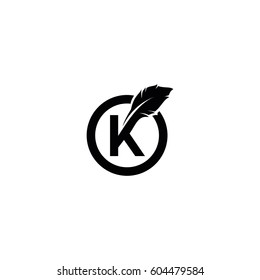 K letter with quill stock logo design