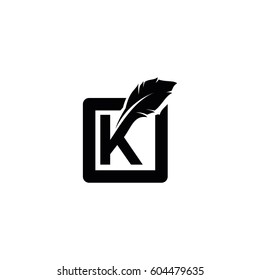 K letter with quill stock logo design