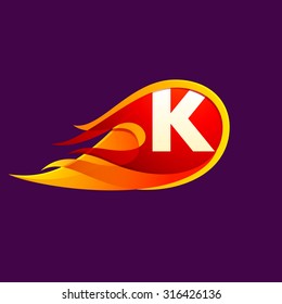 K letter with red fire flames. Letter vector design template elements for your application or corporate identity.