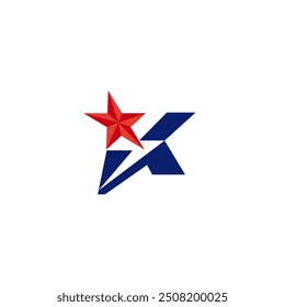 K Letter with Red Star Spark and a Lighting Bolt Energy, Sport Athlete Logo Design Vector