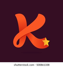 K letter ribbon logo with golden star. Vector vintage elements for posters, t-shirts and cards.