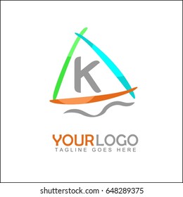 K Letter and sail boat logo vector.