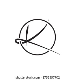 K Letter Script On Circle Lines Design Vector