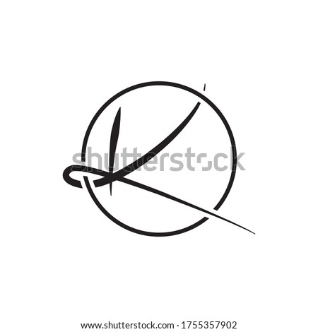 K letter script on circle lines design vector