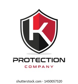 K Letter shield vector logo template. Black and red color. This alphabet or font symbol suitable for protection business.