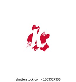 K Letter Splatter Negative Space logo Icon. Hidden space letter on ink splash shape design.