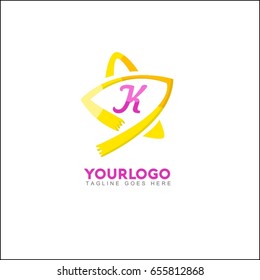 K Letter star logo icon design template elements