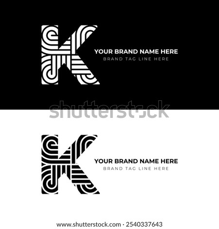 K letter stylish and modern logo design. Featuring the letter 'K' with clean, sharp lines and geometric precision.

