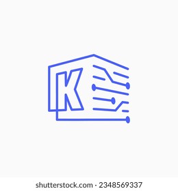 K Letter Tech Electric Circuit cube block Logo Outline Vector Icon Illustration