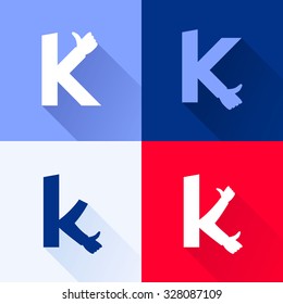 K letter with thumb up set. Vector logo design template elements for your application or corporate identity.