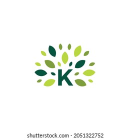 k letter tree leaf nature mark green logo vector icon illustration