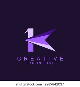 K letter vector logo with abstract arrow. Geometric colorful triangle logo, modern company.