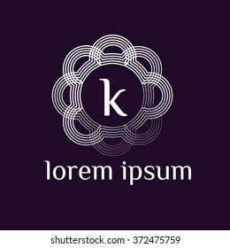 k letter vector logo with circles calligraphic borders (icon, sign, symbol, monogram)