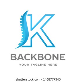 K Letter vector logo template with backbone symbol. Can be use for initial logo and suitable for chiropractic, consulting and anatomical business.