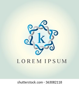 k letter vector logo template (sign, symbol, emblem, ornament). Tracery logo. Wave ornament dynamic logo.