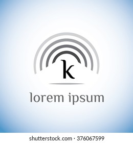 k letter vector logo template (sign, symbol, emblem, ornament). Frequency circles element 