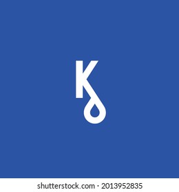 K letter with water drop simple minimal logo icon sign. Vector illustration. Isolated object non background