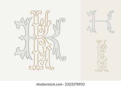 K letter wedding monogram creator kit. Elegant historical style alphabet for party invitations. This set includes Wide and Narrow capitals for your own emblem. Find full set in my profile.