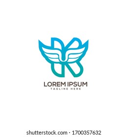 K Letter Wings Logo Design Symbol. Flying Wing Letter-Logo mit kreativem und modernem Konzept.
