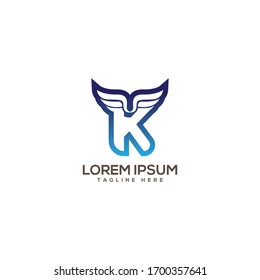 K Letter Wings Logo Design Icon. Flying Wing Letter Logo with Creative and modern concept.